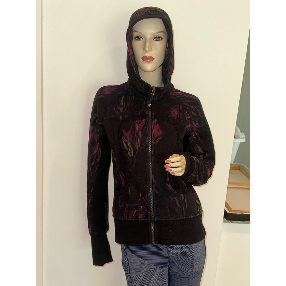 Lululemon Midnight Iris Scuba Hoodie Fleece Full Zip Floral Print Purple Black 6